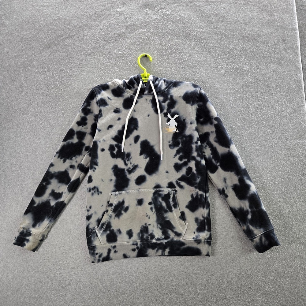 Dutch Bros Men Hoodie SMALL Gray Tie Dye Fleece Graphic Drawstring Logo READ